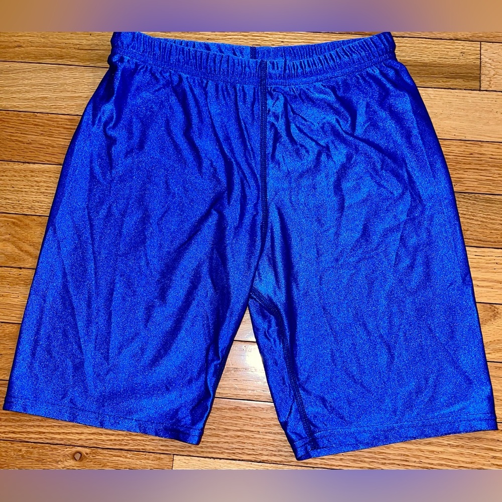 VINTAGE 80s 90s DEFENDER Blue Shiny COMPRESSION Nylon Lycra Shorts USA Large